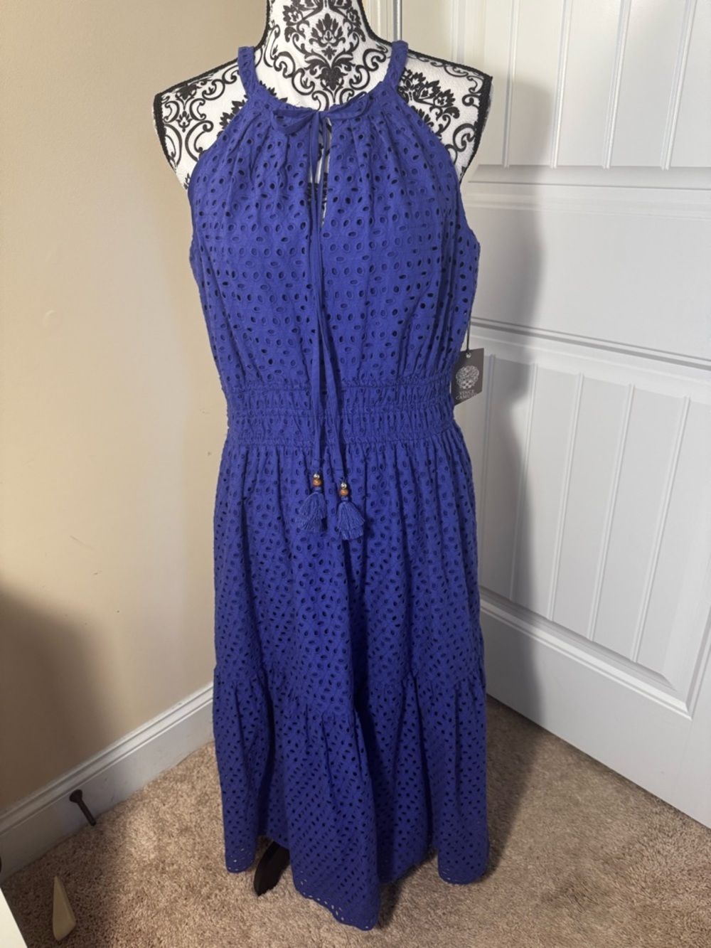 Vince Camuto Eyelet Halter Royal Blue Dress sz 12 NWT